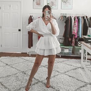 Aerie White Cotton Long Sleeve Tiered Mini Dress Size M